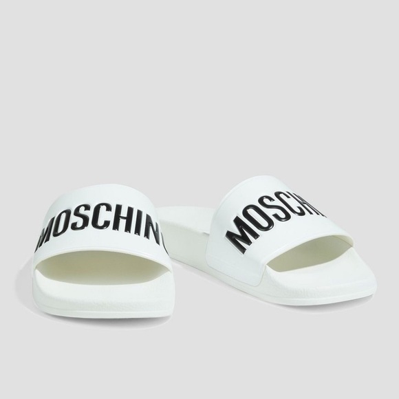 FINAL DROP/Sale!!  Moschino logo rubber slides NWB - Picture 1 of 9
